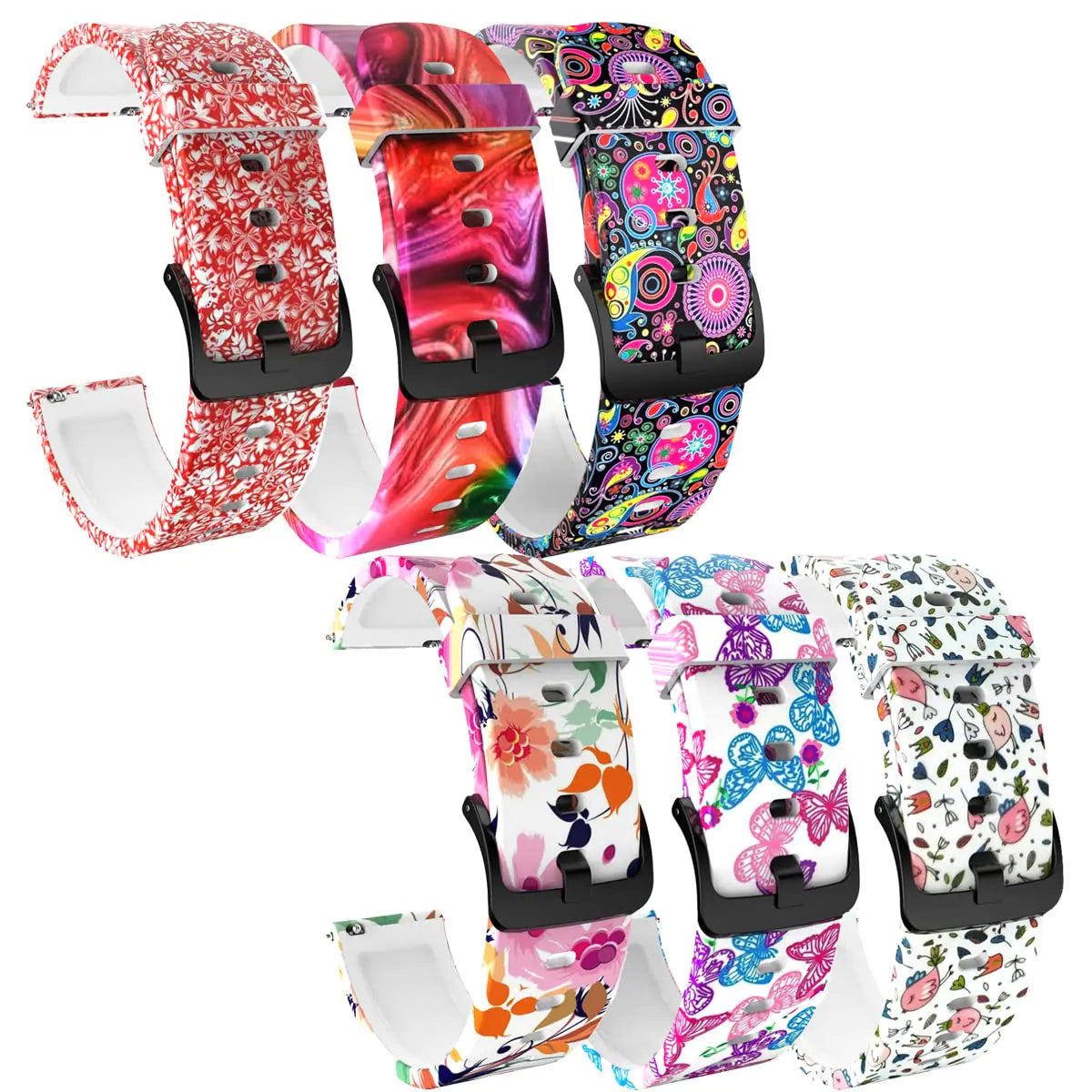 FitTurn Pattern Bands for Garmin Forerunner 165/165 Music/645/645 Music/245/245 Music/45/45s/35/55/158 Fitness Tracker for Women Men Replacement Silicone Bracelet Watch Bands Sport Strap Wristbands (SixColors-A)