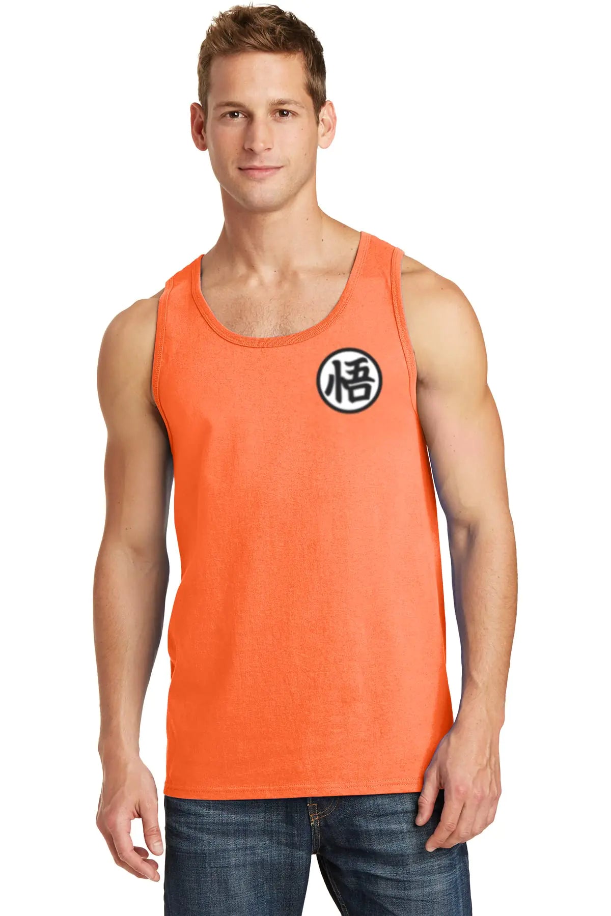 ALLNTRENDS Mens Tank Top Training Symbol Cool Gym Workout Top (2XL Orange)